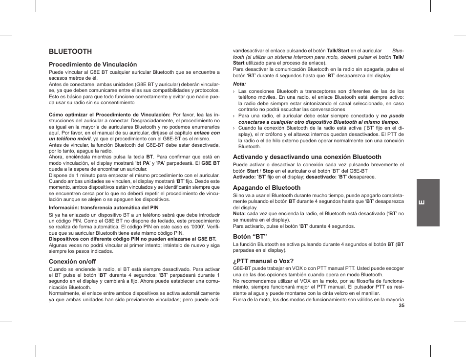 Bluetooth | MIDLAND G8 E BT User Manual | Page 37 / 86