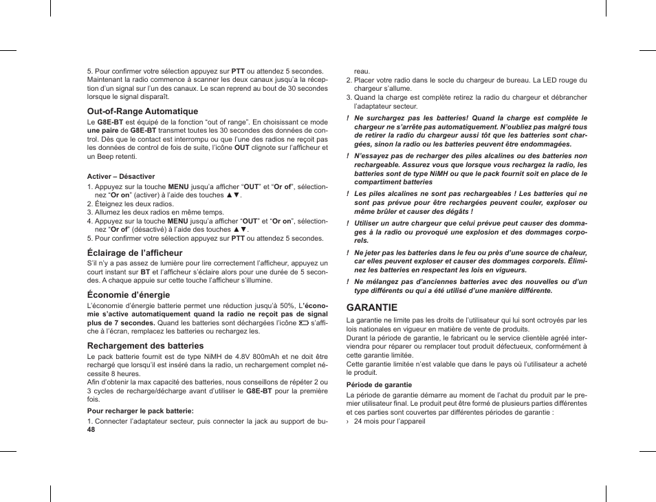 Garantie | MIDLAND G8 E BT User Manual | Page 50 / 86