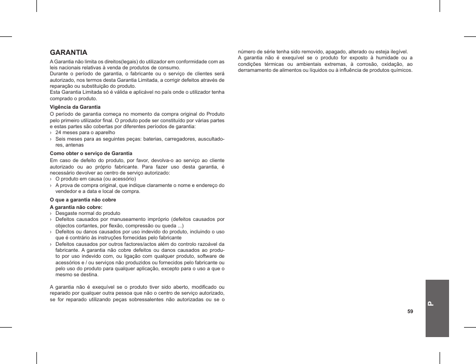 Garantia | MIDLAND G8 E BT User Manual | Page 61 / 86