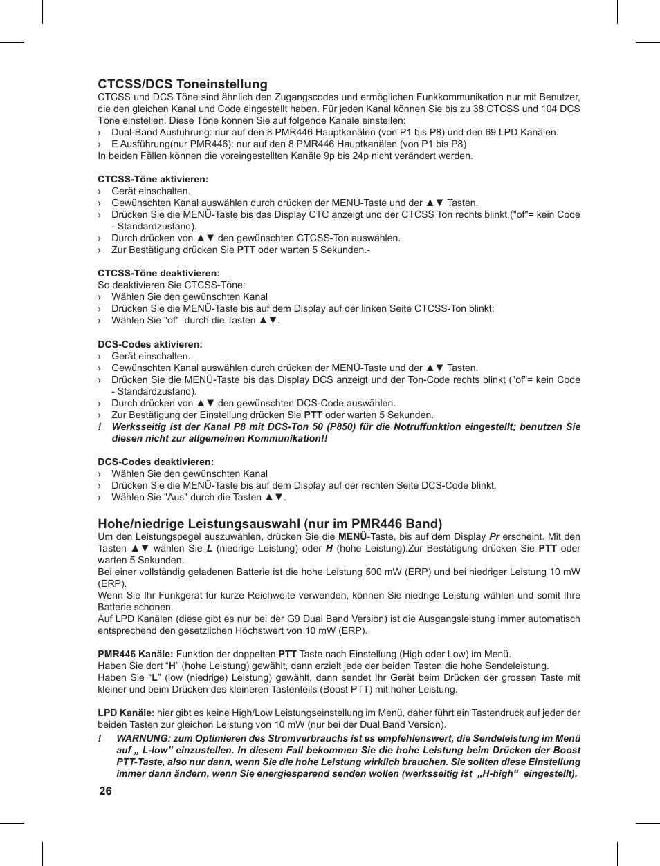 Ctcss/dcs toneinstellung | MIDLAND G9 User Manual | Page 26 / 90