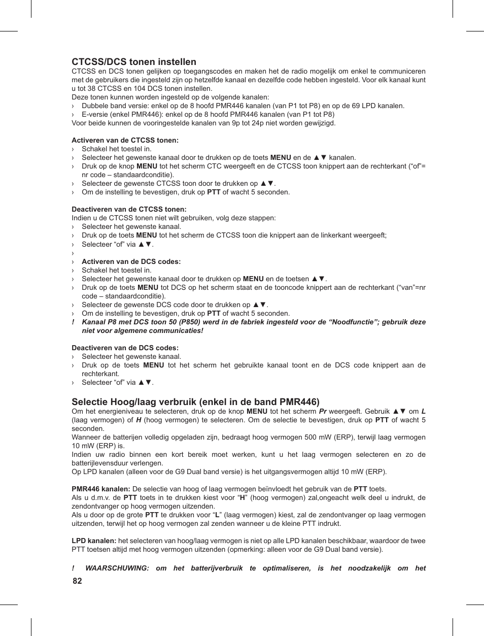 Ctcss/dcs tonen instellen | MIDLAND G9 User Manual | Page 82 / 90