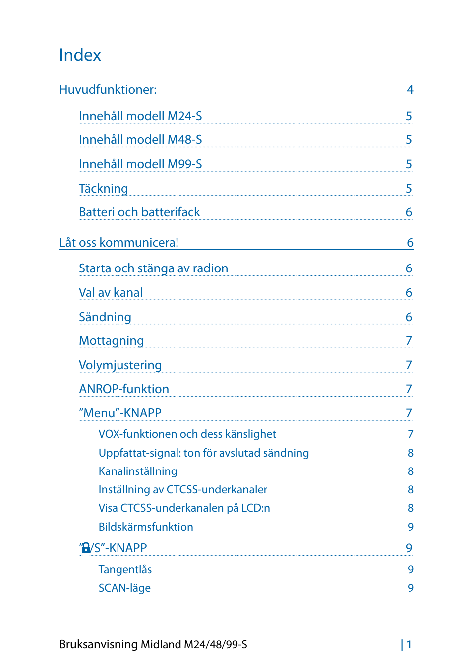 Svenska, Index | MIDLAND M24 S - M48 S - M99 S User Manual | Page 100 / 124