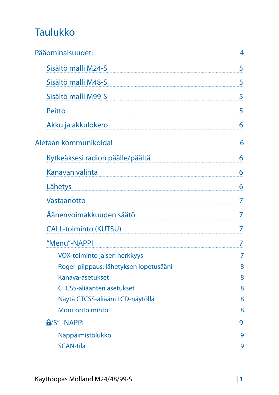 Suomi, Taulukko | MIDLAND M24 S - M48 S - M99 S User Manual | Page 112 / 124