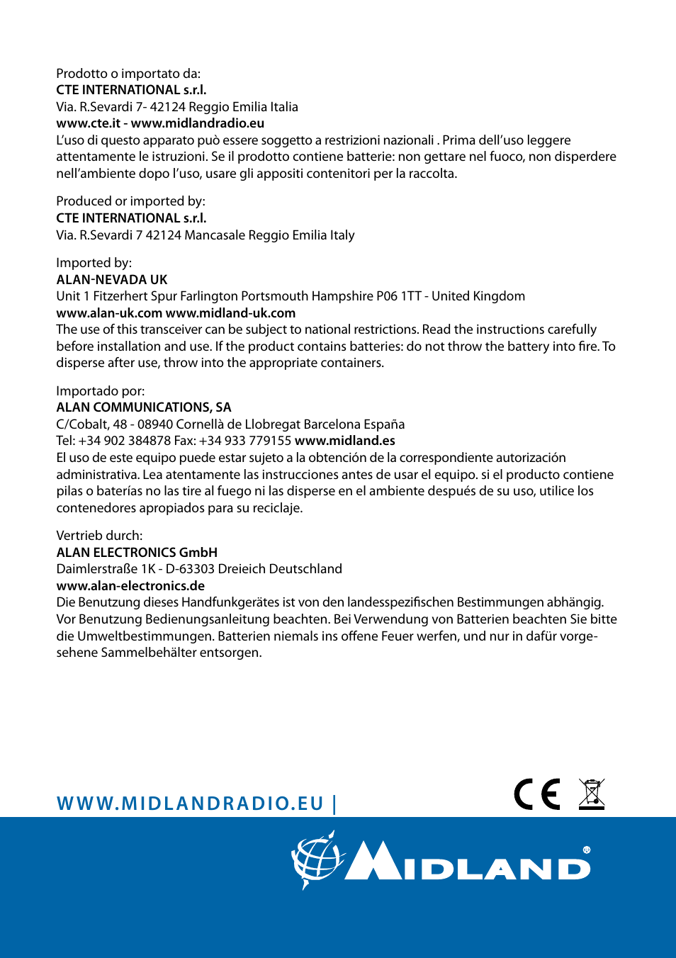 MIDLAND M24 S - M48 S - M99 S User Manual | Page 124 / 124