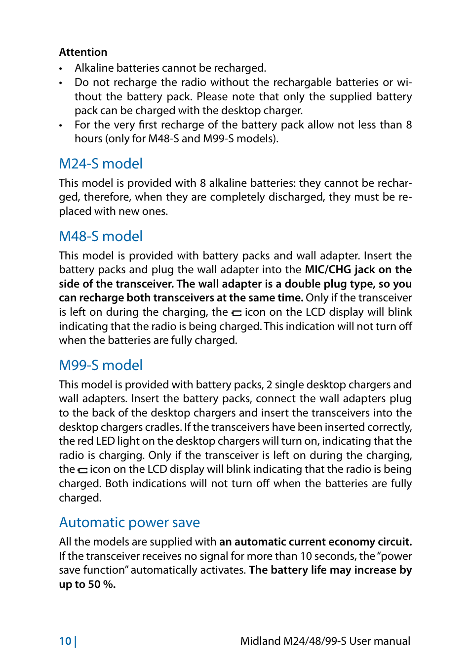 M24-s model, M48-s model, M99-s model | Automatic power save | MIDLAND M24 S - M48 S - M99 S User Manual | Page 25 / 124