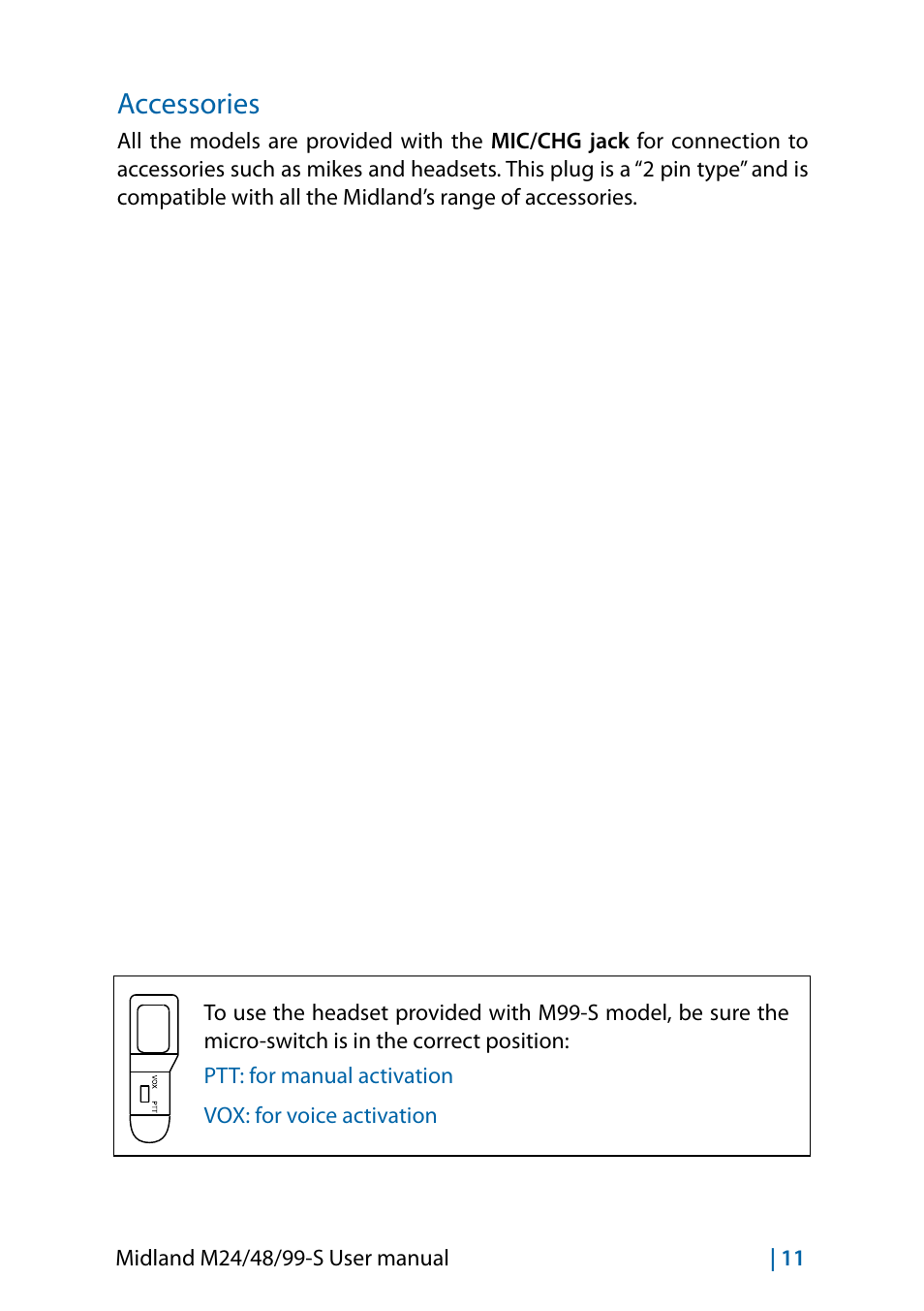 Accessories, Accessories 11 | MIDLAND M24 S - M48 S - M99 S User Manual | Page 26 / 124