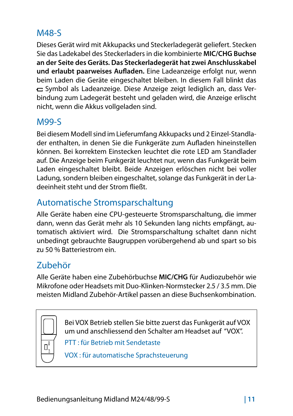 M99-s, Automatische stromsparschaltung, Zubehör | Zubehör 11, M48-s | MIDLAND M24 S - M48 S - M99 S User Manual | Page 38 / 124