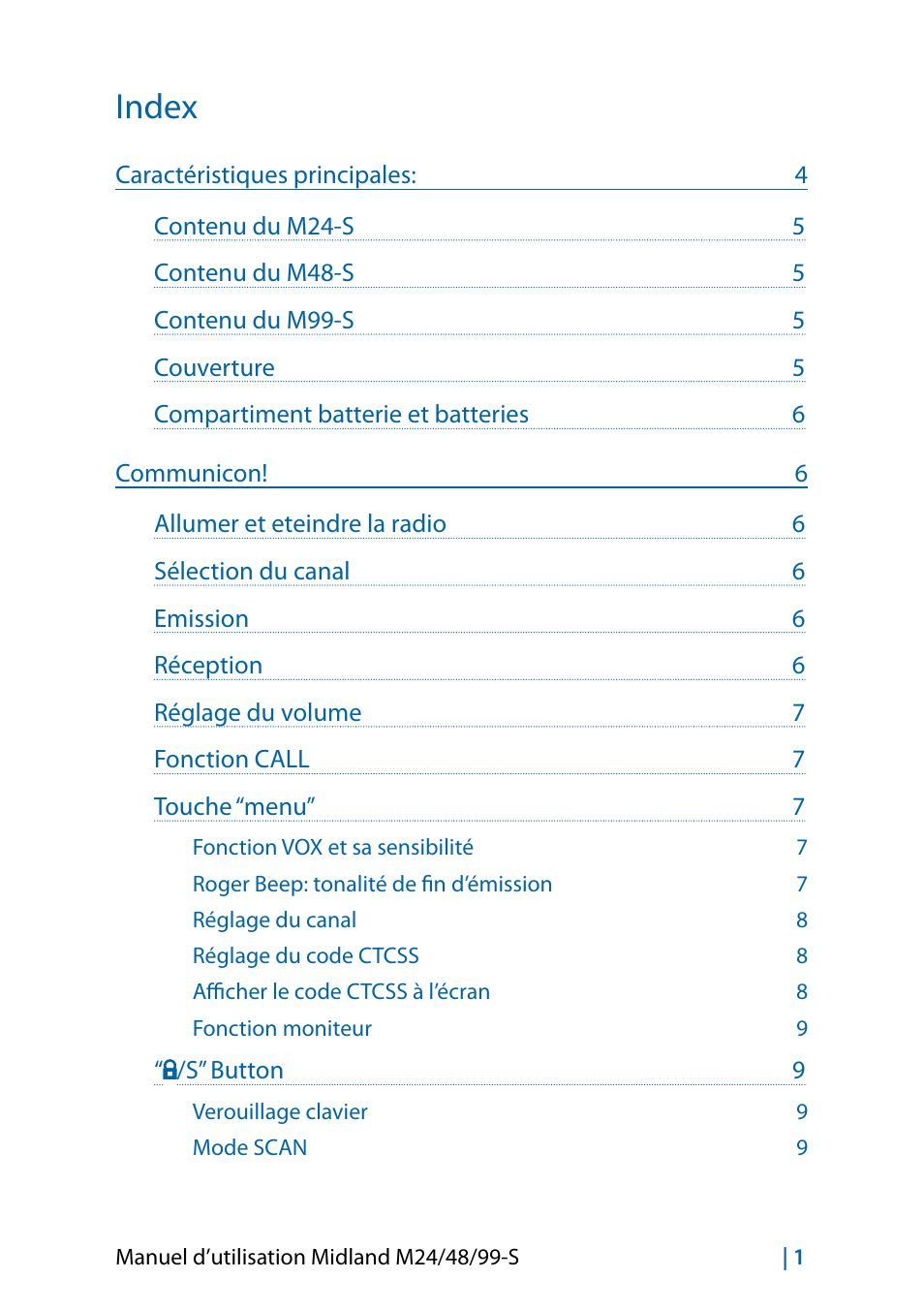 Français, Index | MIDLAND M24 S - M48 S - M99 S User Manual | Page 52 / 124