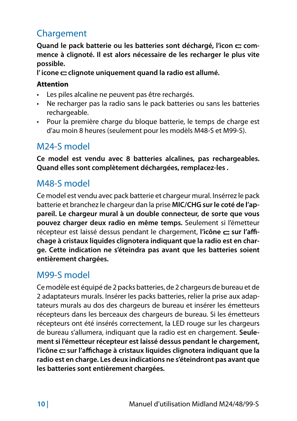 Chargement, M24-s model, M48-s model | M99-s model, Chargement 10 m24-s model | MIDLAND M24 S - M48 S - M99 S User Manual | Page 61 / 124