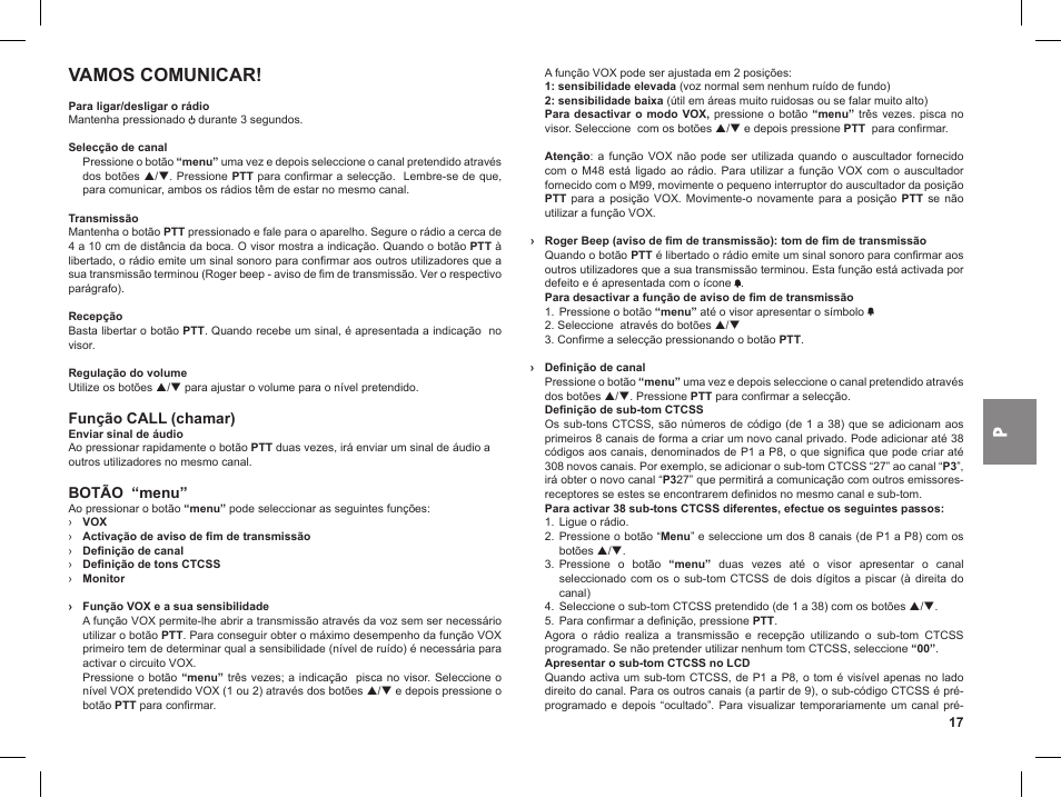 Vamos comunicar | MIDLAND M99 User Manual | Page 17 / 30