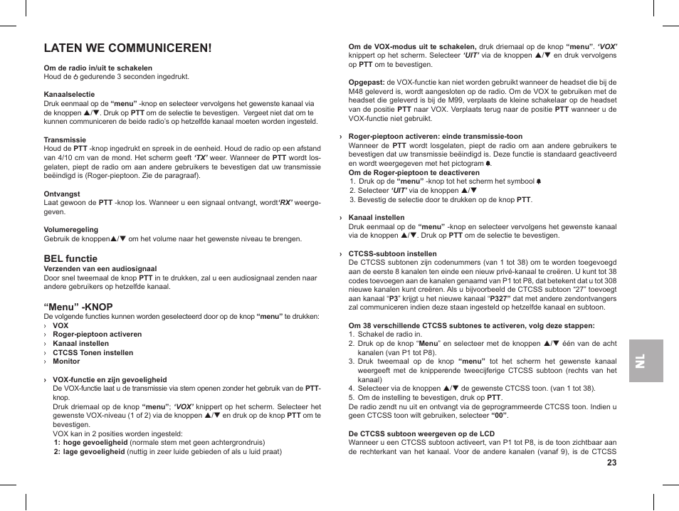 Laten we communiceren | MIDLAND M99 User Manual | Page 23 / 30