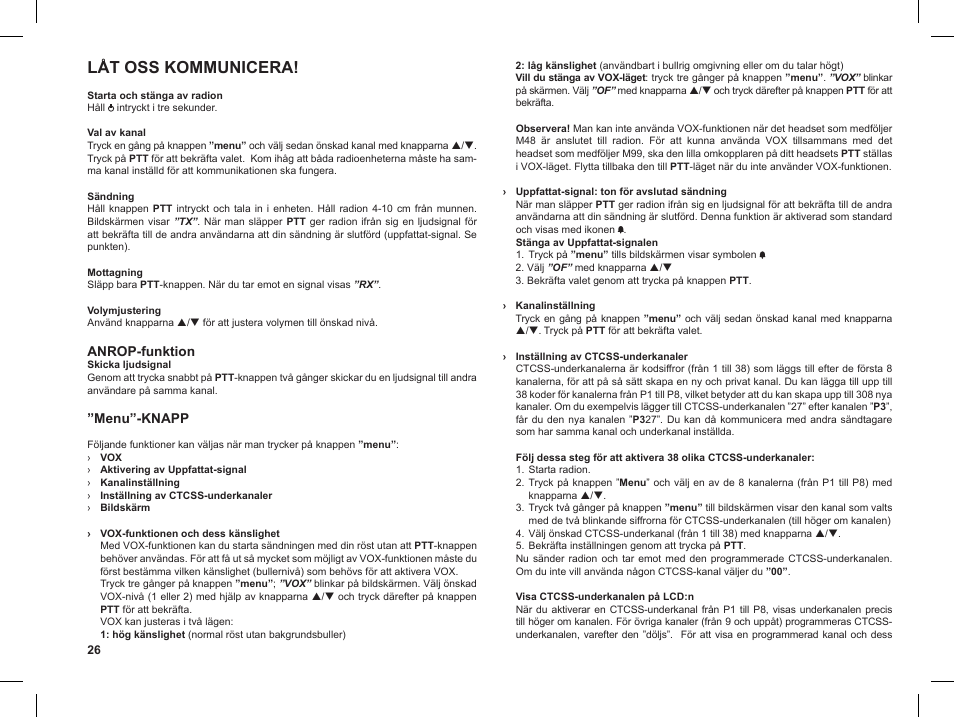 Låt oss kommunicera | MIDLAND M99 User Manual | Page 26 / 30