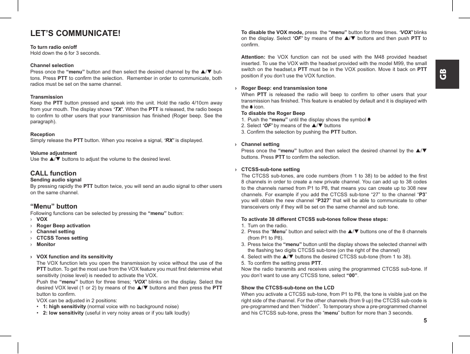 Let’s communicate | MIDLAND M99 User Manual | Page 5 / 30