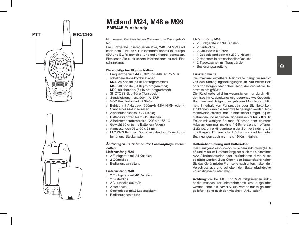 Ptt mic/chg | MIDLAND M99 User Manual | Page 7 / 30