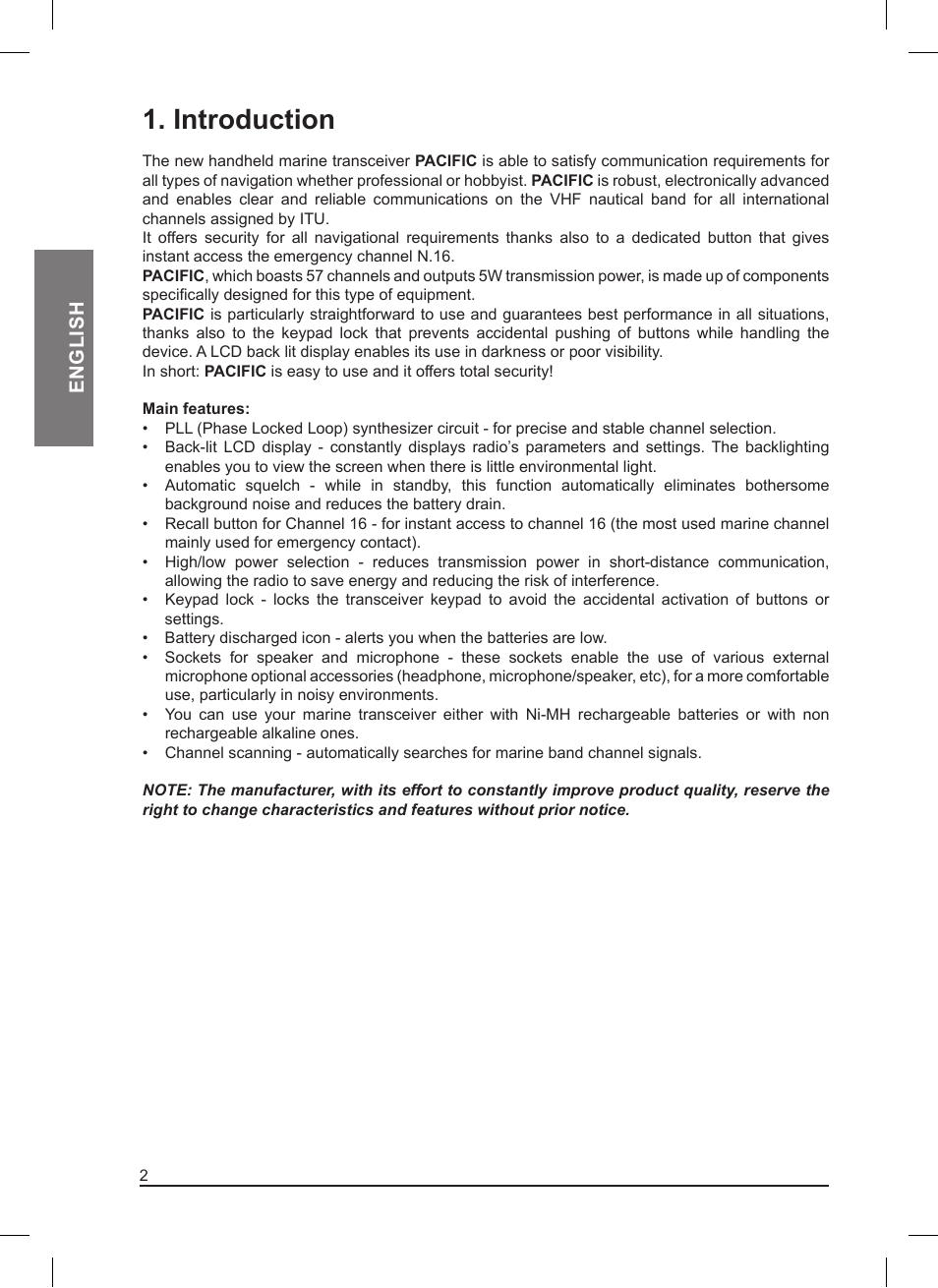 Introduction, English | MIDLAND Pacific User Manual | Page 18 / 129