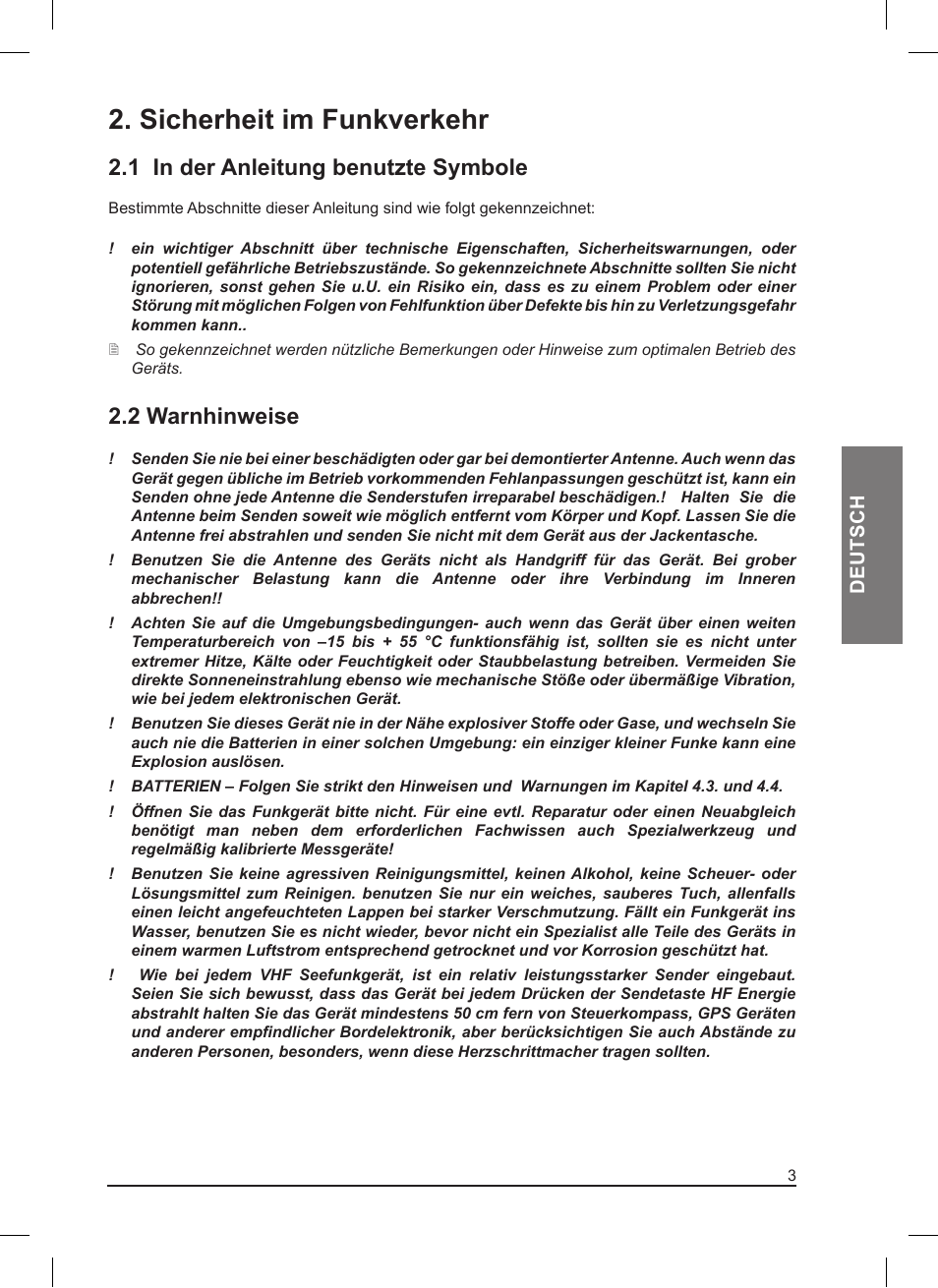 Sicherheit im funkverkehr, 1 in der anleitung benutzte symbole, 2 warnhinweise | MIDLAND Pacific User Manual | Page 35 / 129