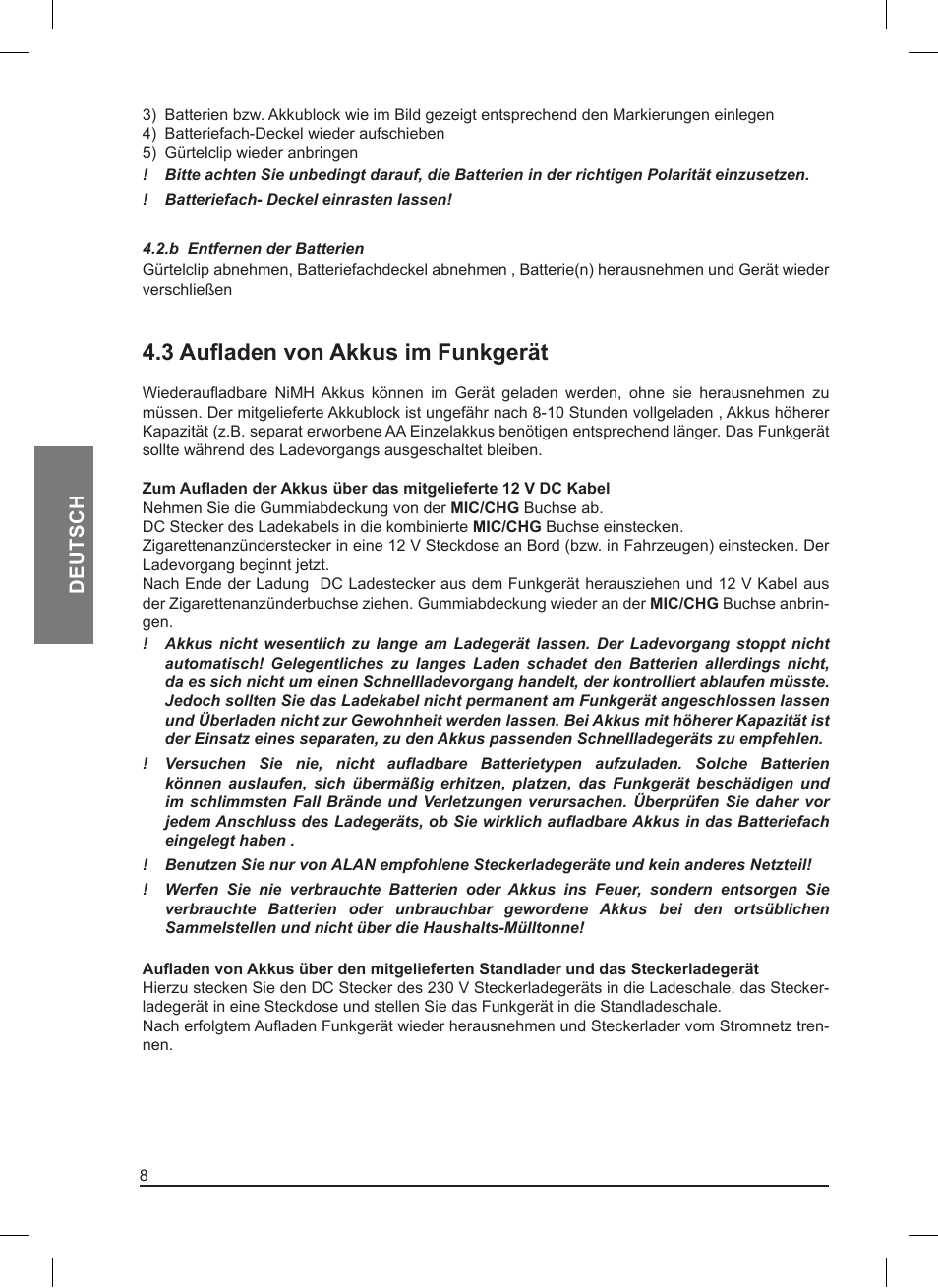 3 aufladen von akkus im funkgerät, Deutsch | MIDLAND Pacific User Manual | Page 40 / 129