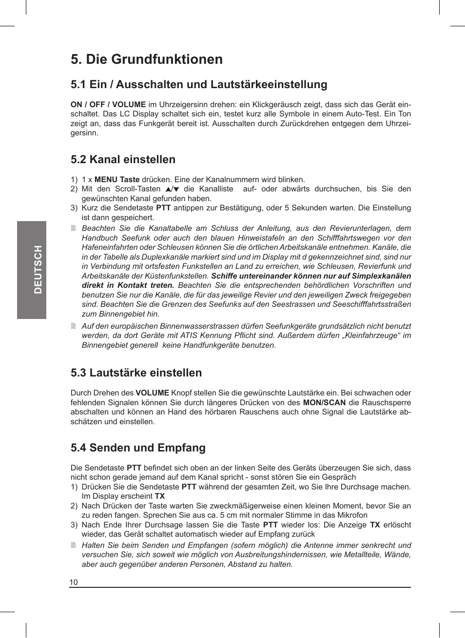 Die grundfunktionen, 1 ein / ausschalten und lautstärkeeinstellung, 2 kanal einstellen | 3 lautstärke einstellen, 4 senden und empfang | MIDLAND Pacific User Manual | Page 42 / 129