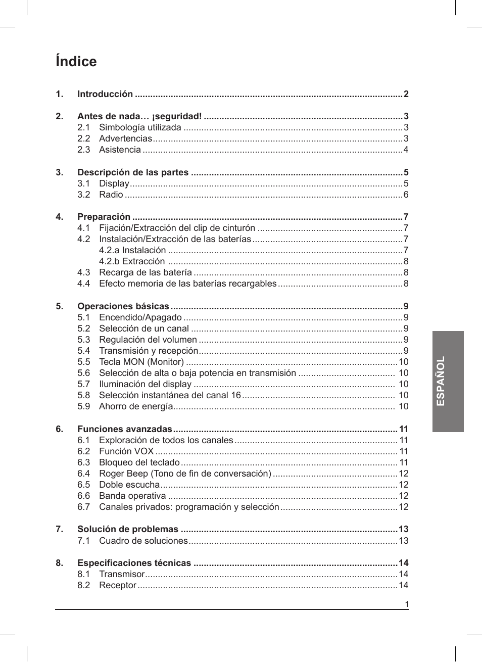 Índice | MIDLAND Pacific User Manual | Page 51 / 129