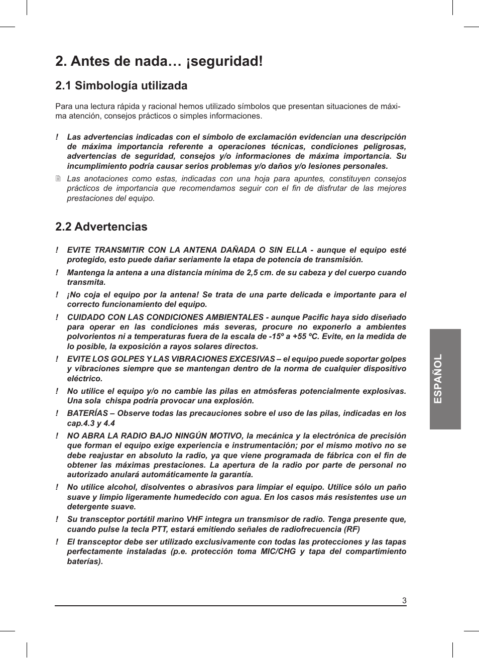 Antes de nada… ¡seguridad, 1 simbología utilizada, 2 advertencias | MIDLAND Pacific User Manual | Page 53 / 129
