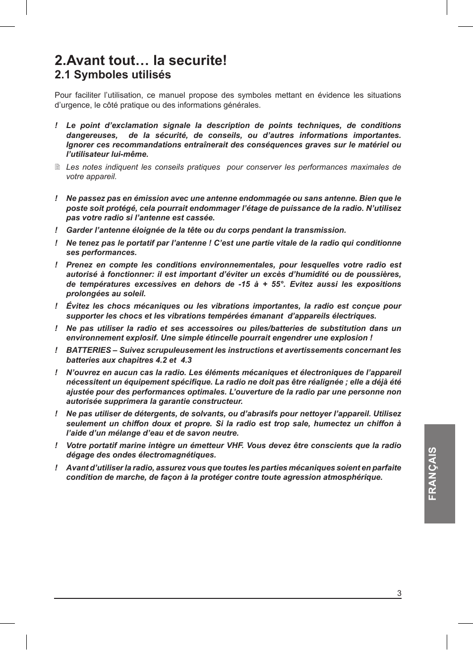 Avant tout… la securite, 1 symboles utilisés | MIDLAND Pacific User Manual | Page 67 / 129