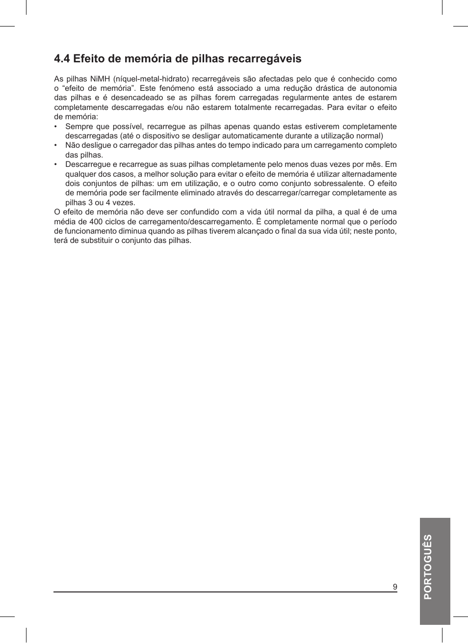 4 efeito de memória de pilhas recarregáveis | MIDLAND Pacific User Manual | Page 89 / 129