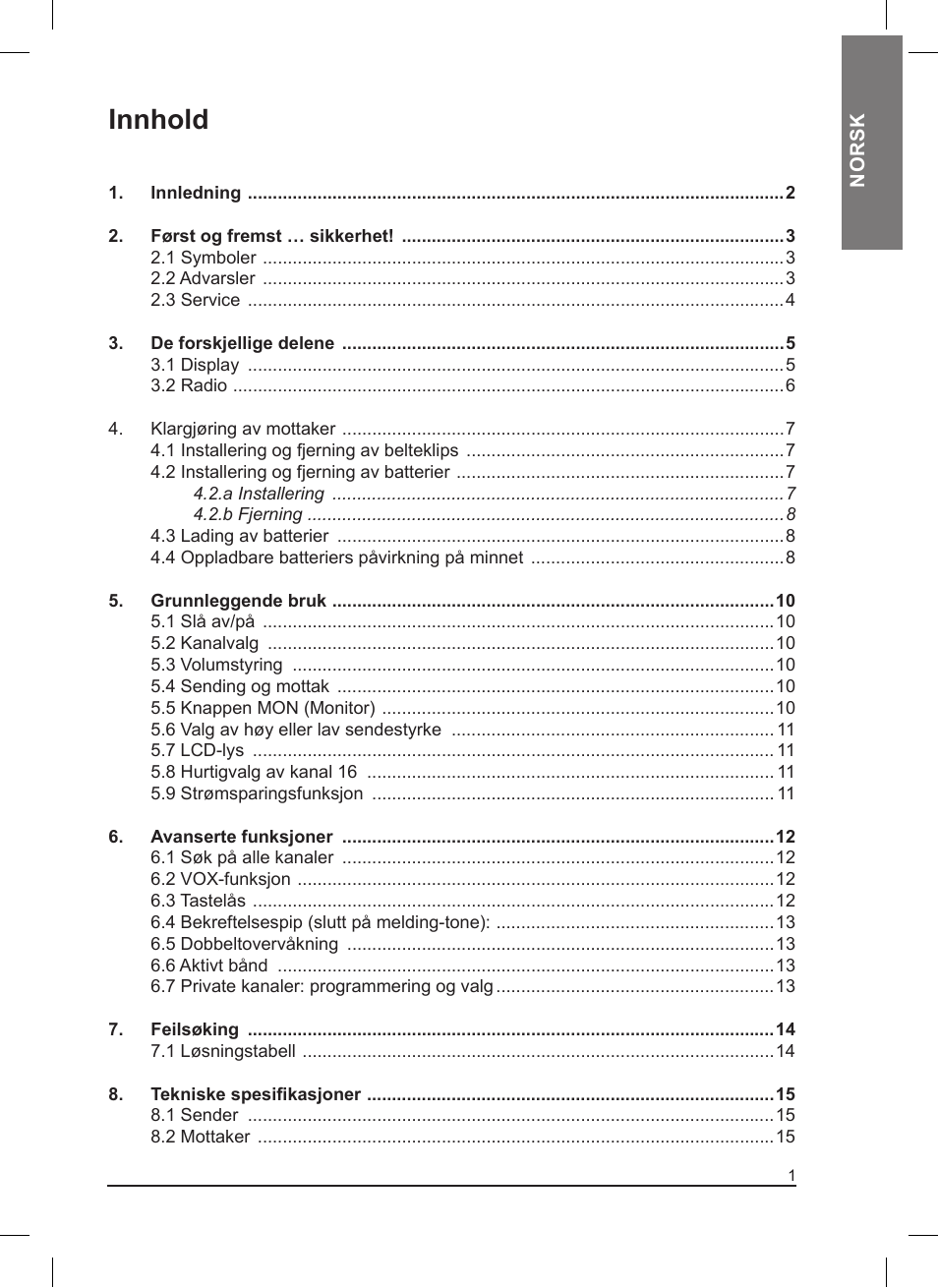 Innhold | MIDLAND Pacific User Manual | Page 97 / 129
