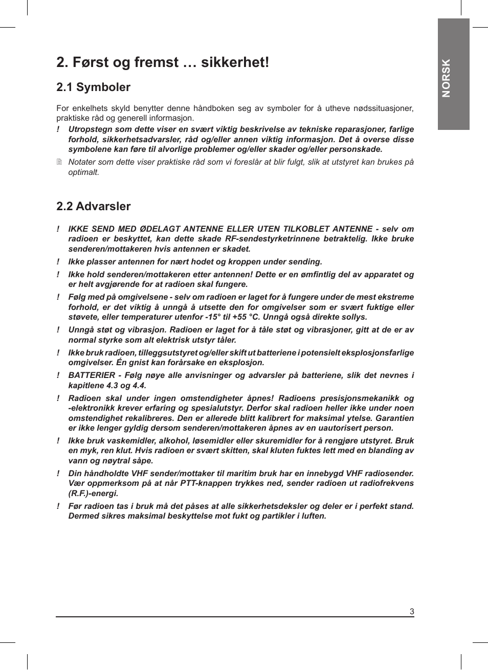 Først og fremst … sikkerhet, 1 symboler, 2 advarsler | MIDLAND Pacific User Manual | Page 99 / 129