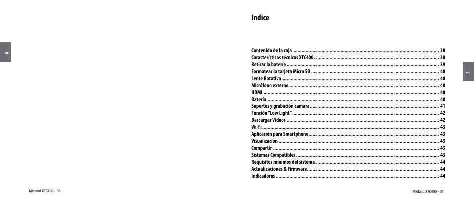 Indice | MIDLAND XTC 400 User Manual | Page 20 / 60