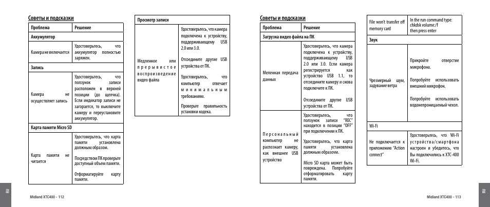Советы и подсказки | MIDLAND XTC 400 User Manual | Page 58 / 60