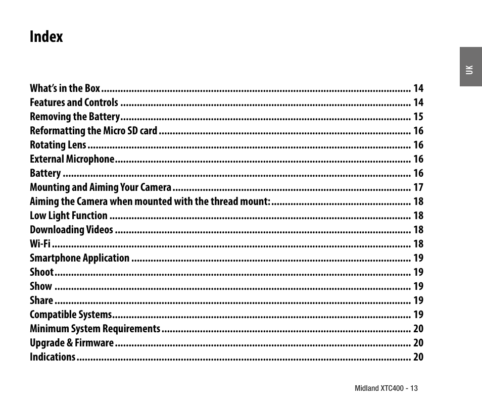 Index | MIDLAND XTC 400 No HDMI User Manual | Page 15 / 117