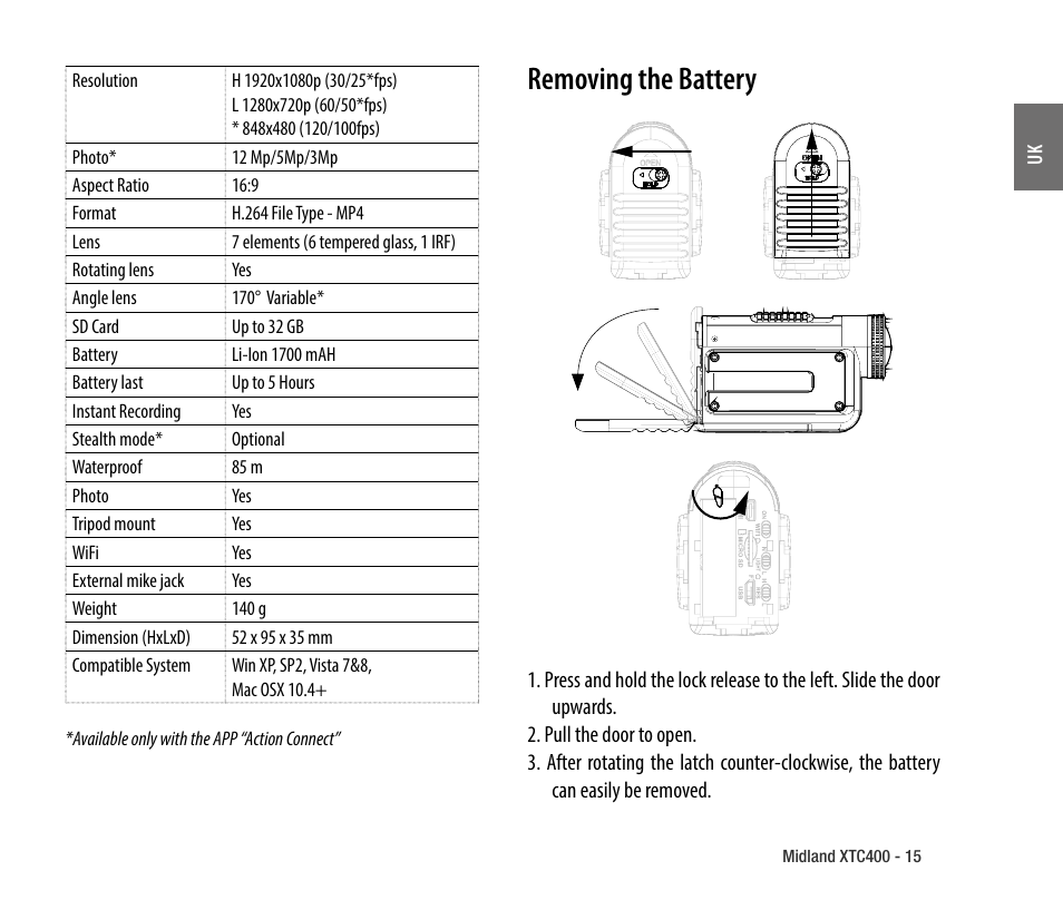 Removing the battery | MIDLAND XTC 400 No HDMI User Manual | Page 17 / 117