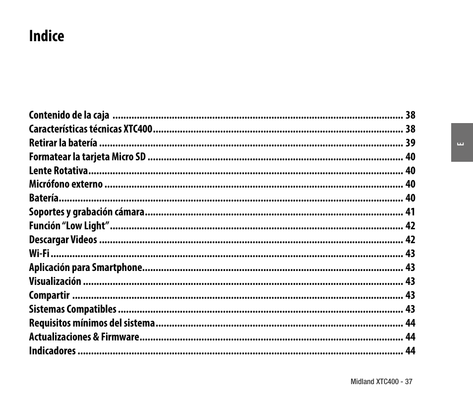 Indice | MIDLAND XTC 400 No HDMI User Manual | Page 39 / 117
