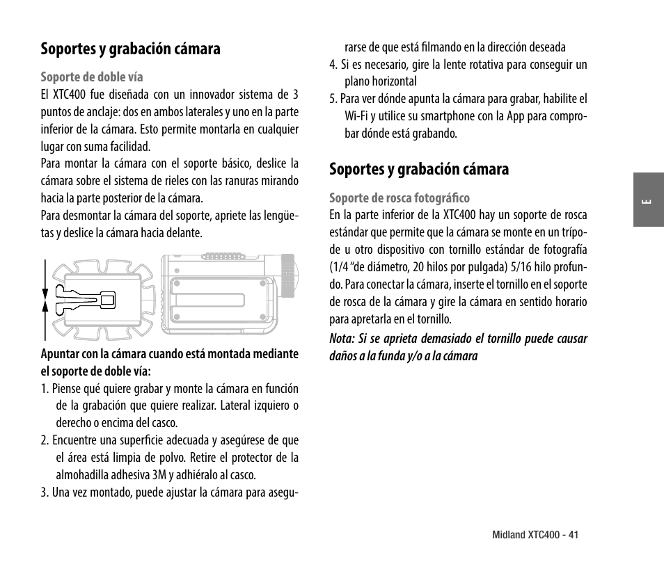Soportes y grabación cámara | MIDLAND XTC 400 No HDMI User Manual | Page 43 / 117