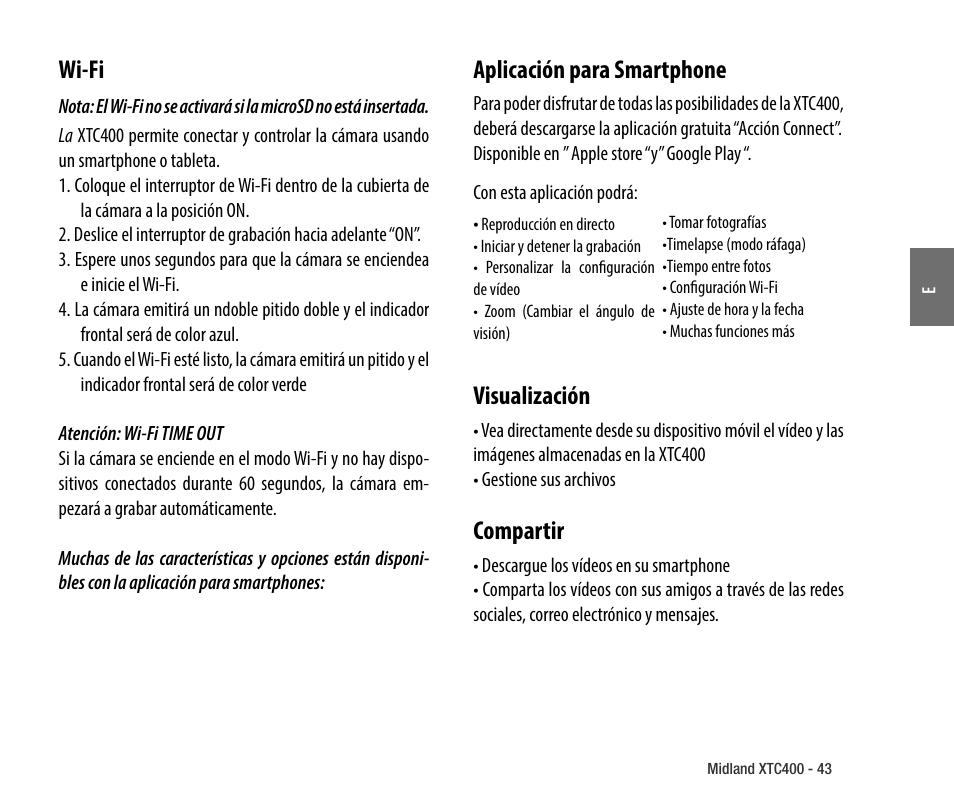 Wi-fi, Aplicación para smartphone, Visualización | Compartir, Sistemas compatibles | MIDLAND XTC 400 No HDMI User Manual | Page 45 / 117