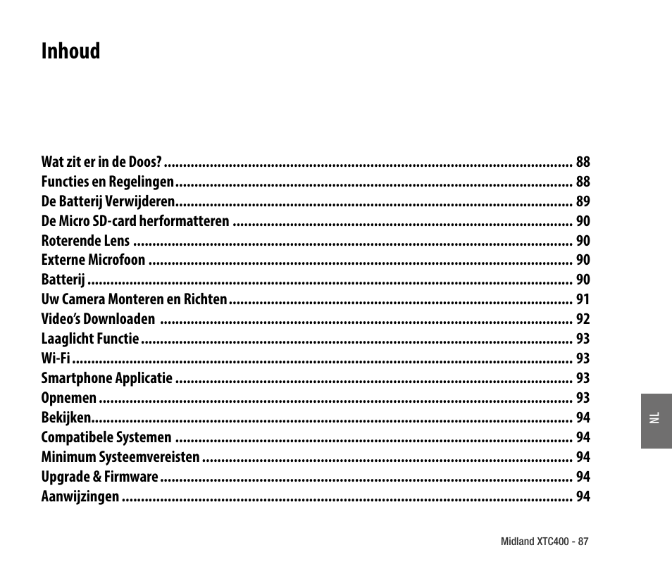 Inhoud | MIDLAND XTC 400 No HDMI User Manual | Page 89 / 117