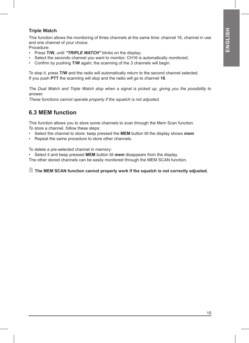 3 mem function, English | MIDLAND Neptune 100 User Manual | Page 15 / 28