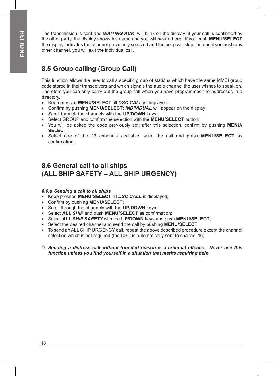 5 group calling (group call), English | MIDLAND Neptune 100 User Manual | Page 18 / 28