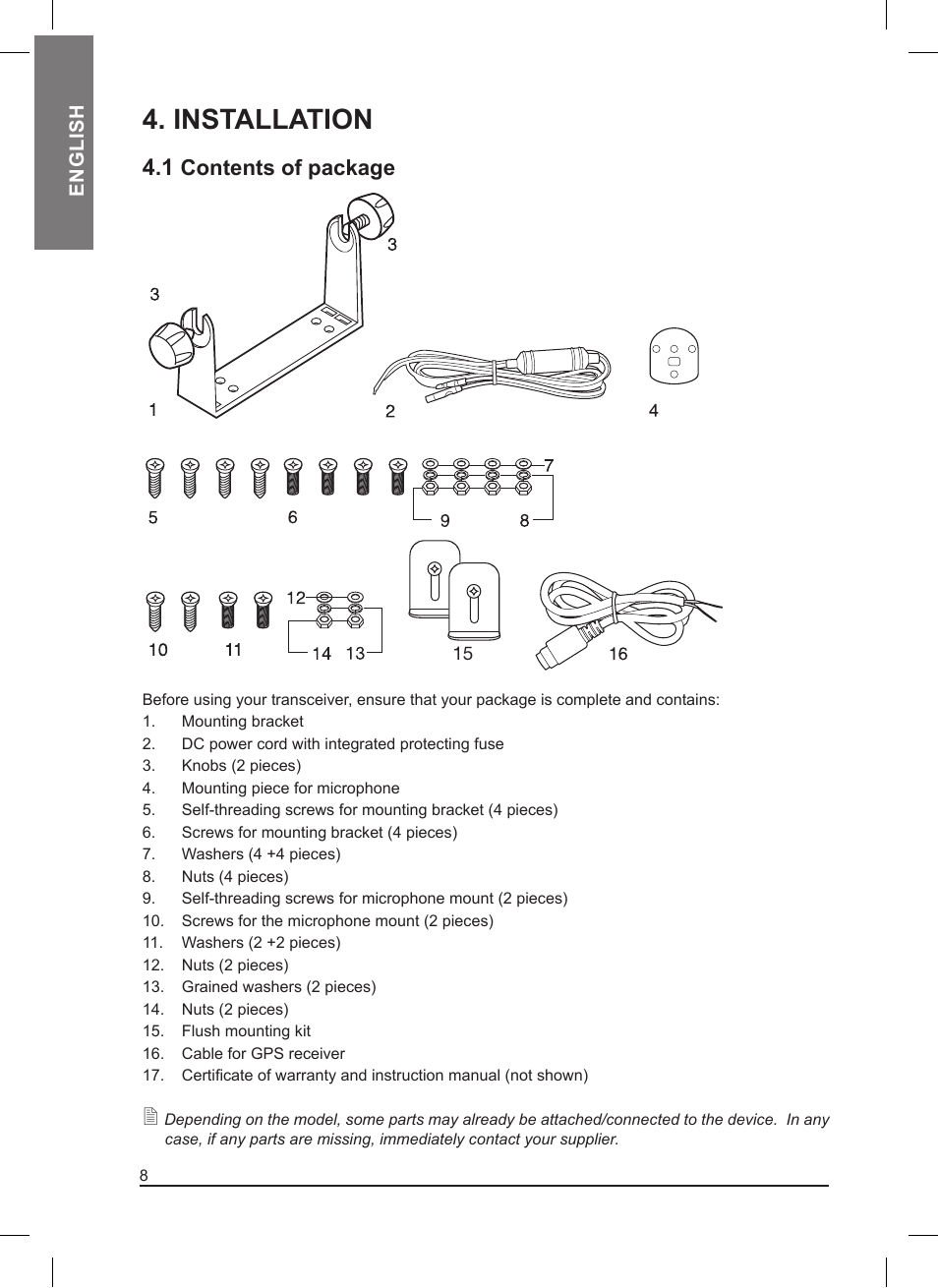 Installation, Contents of package | MIDLAND Neptune 100 User Manual | Page 8 / 28