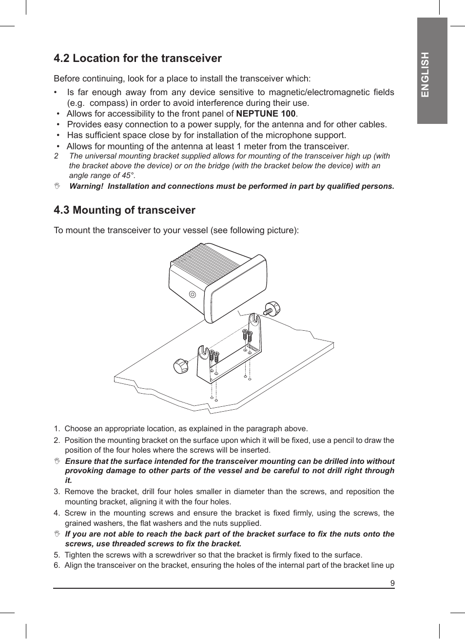 2 location for the transceiver, Mounting of transceiver | MIDLAND Neptune 100 User Manual | Page 9 / 28