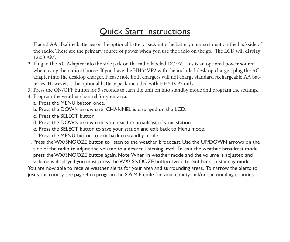 MIDLAND HH54 Quick Guide User Manual | 1 page