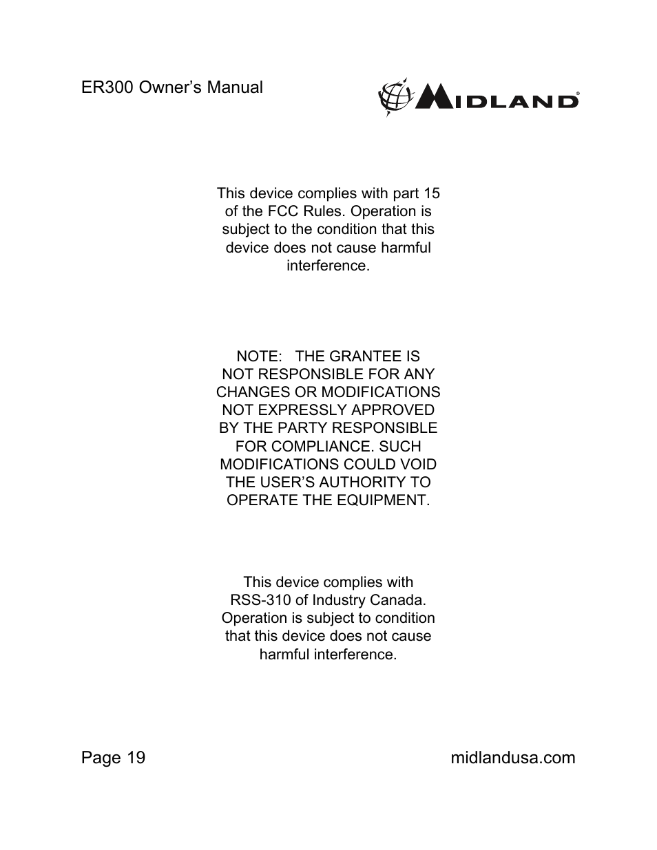 MIDLAND ER300 User Manual | Page 19 / 19