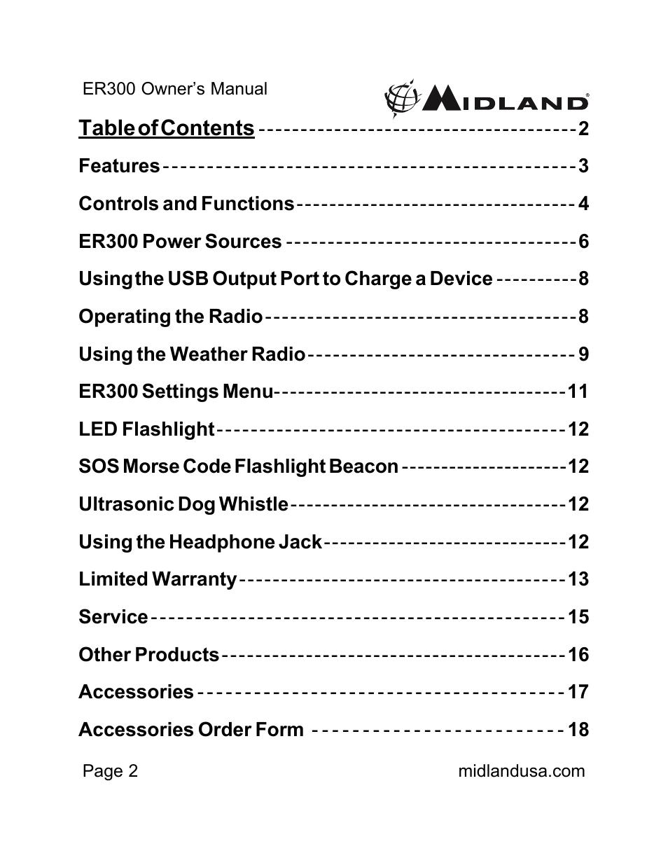 MIDLAND ER300 User Manual | Page 2 / 19