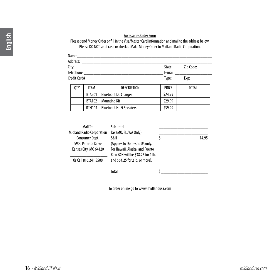 English | MIDLAND BT NEXT User Manual | Page 16 / 16