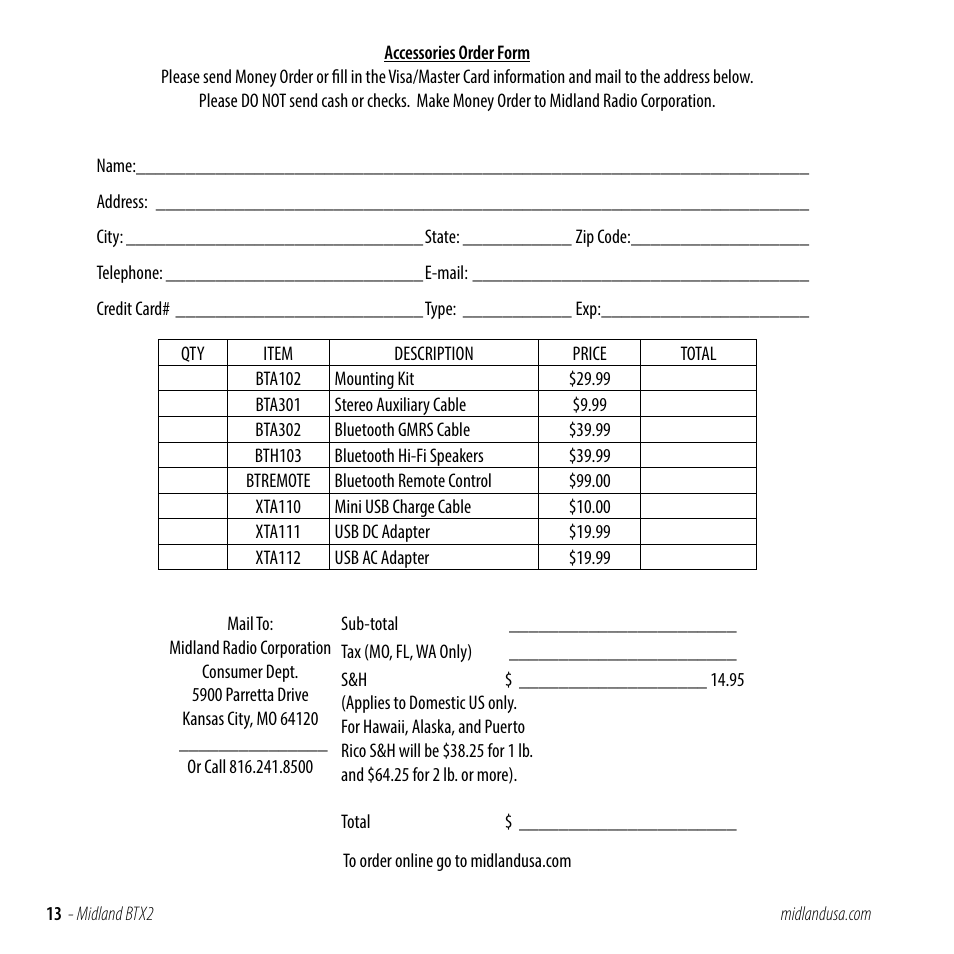 MIDLAND BTX2 User Manual | Page 13 / 13