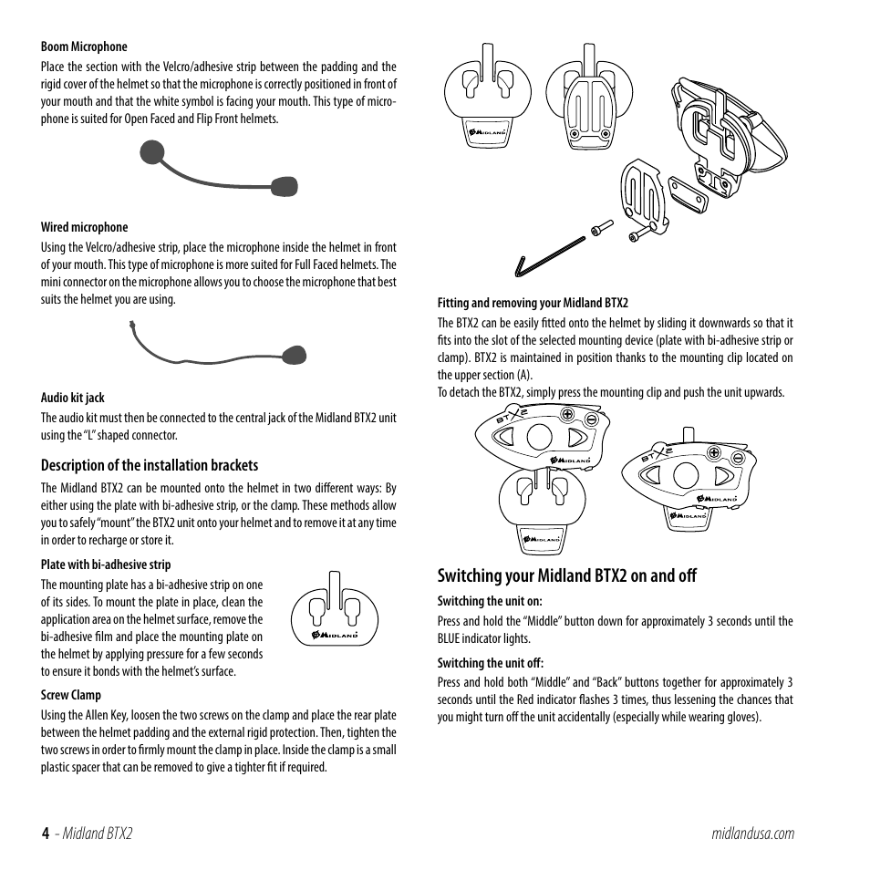 Switching your midland btx2 on and off | MIDLAND BTX2 User Manual | Page 4 / 13