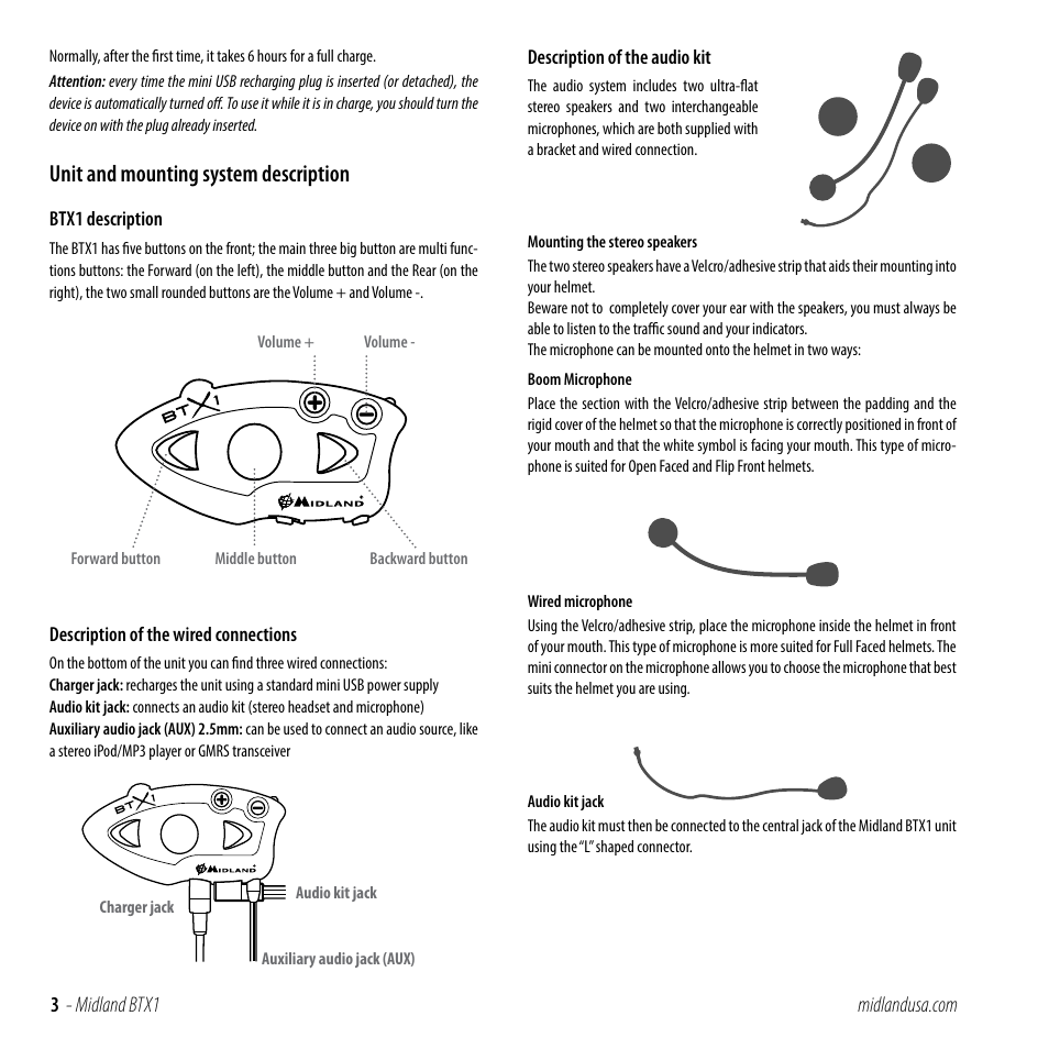 Unit and fixing system description, Unit and mounting system description | MIDLAND BTX1 User Manual | Page 3 / 11