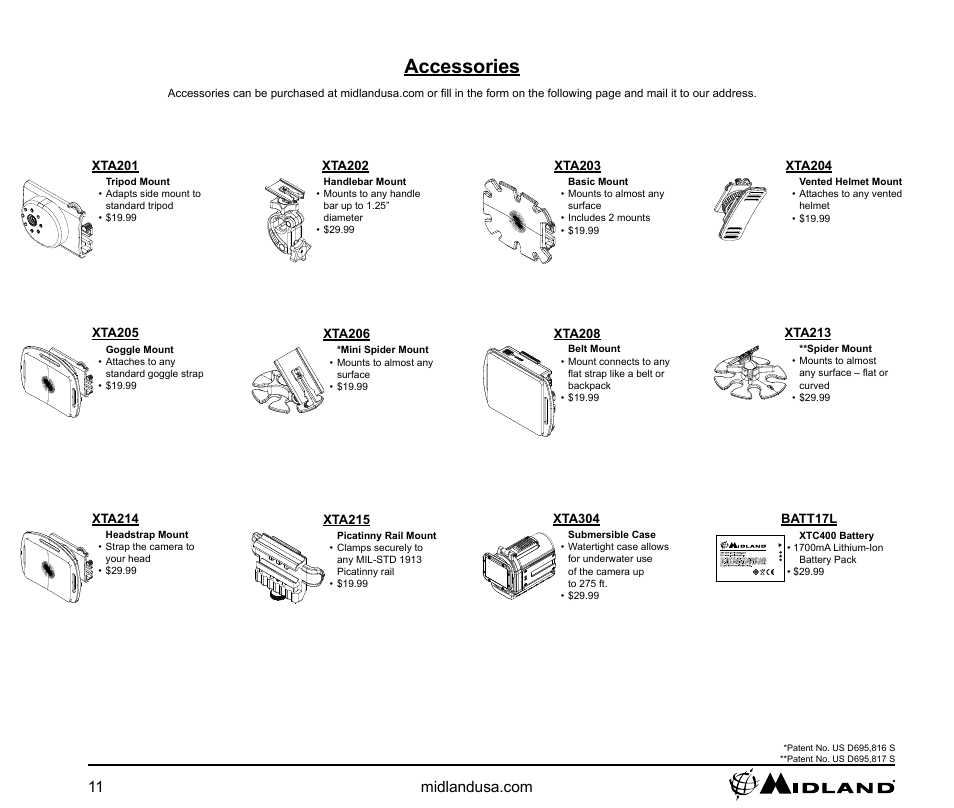Accessories | MIDLAND XTC 400 User Manual | Page 11 / 14