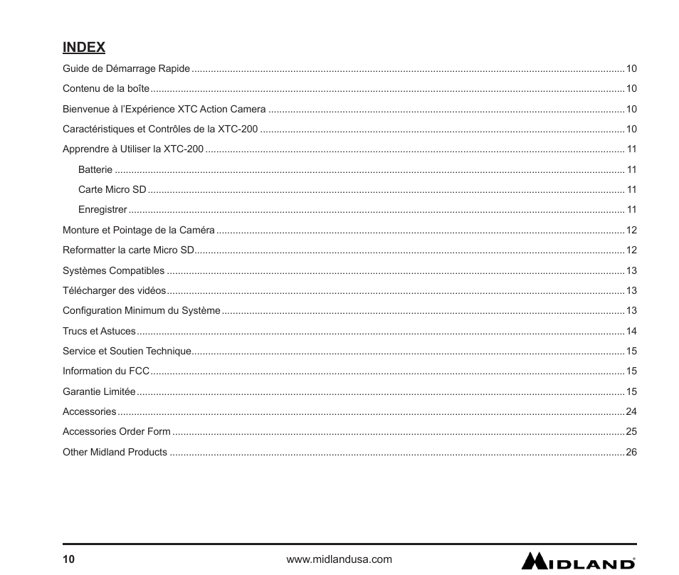 Index | MIDLAND XTC 200 User Manual | Page 11 / 29