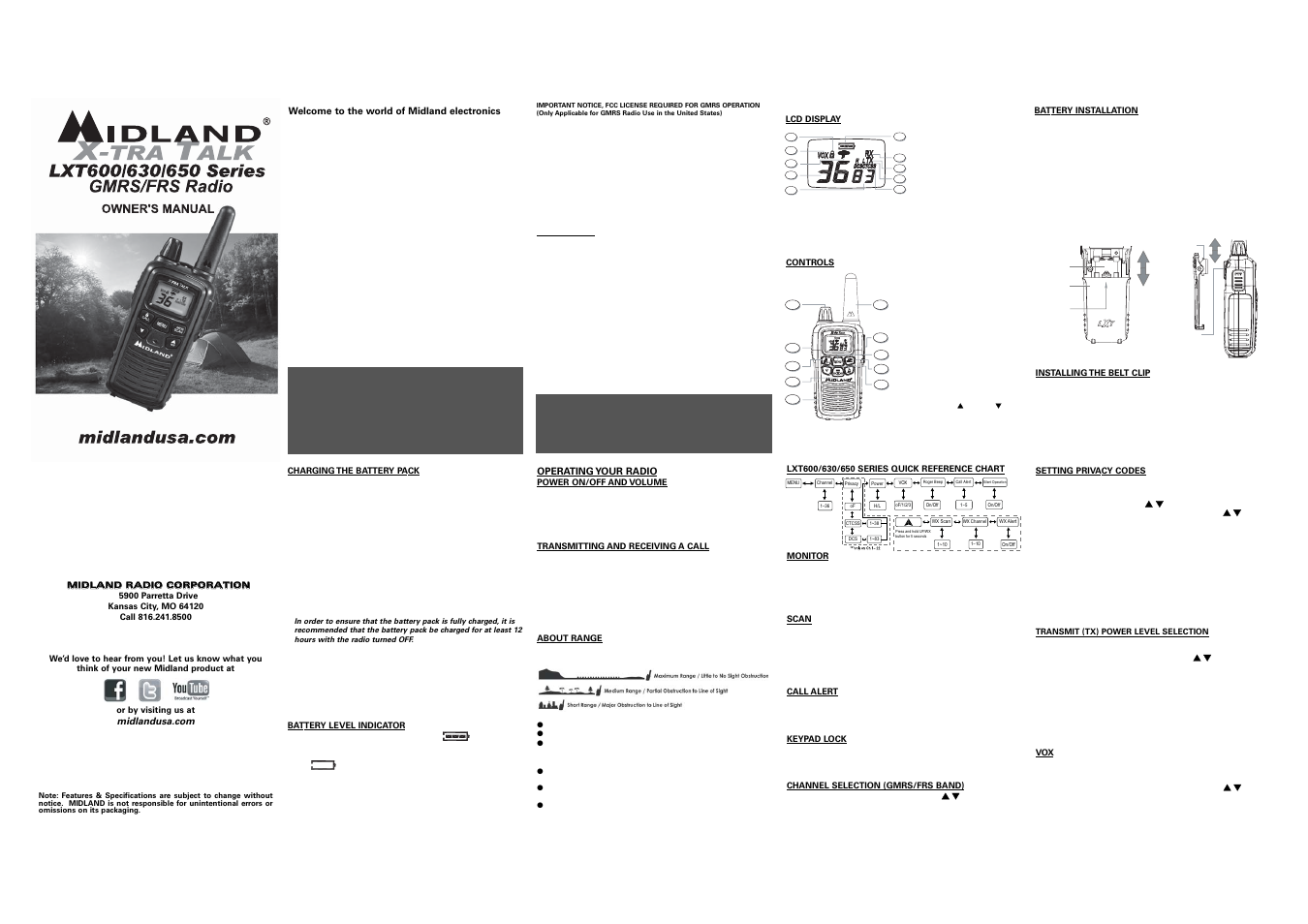 MIDLAND LXT600/630/650 User Manual | 2 pages